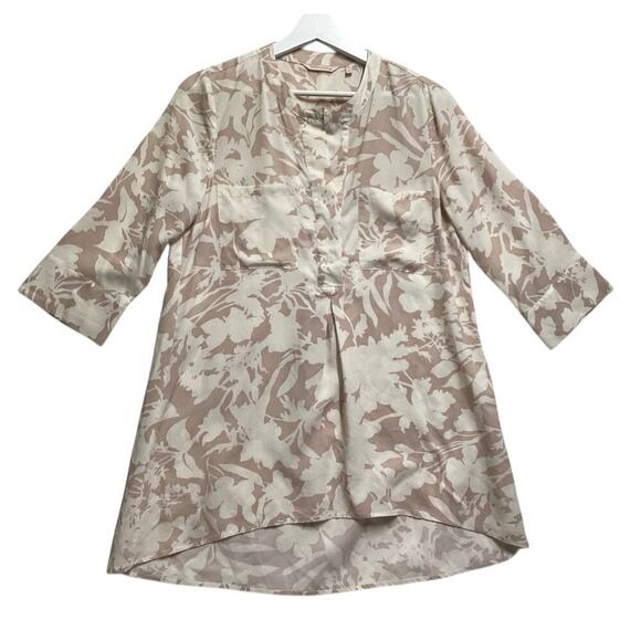 Soft Surroundings Roselyn Tunic Blouse Mandarin Collar Cream Tan Medium - Picture 4 of 7